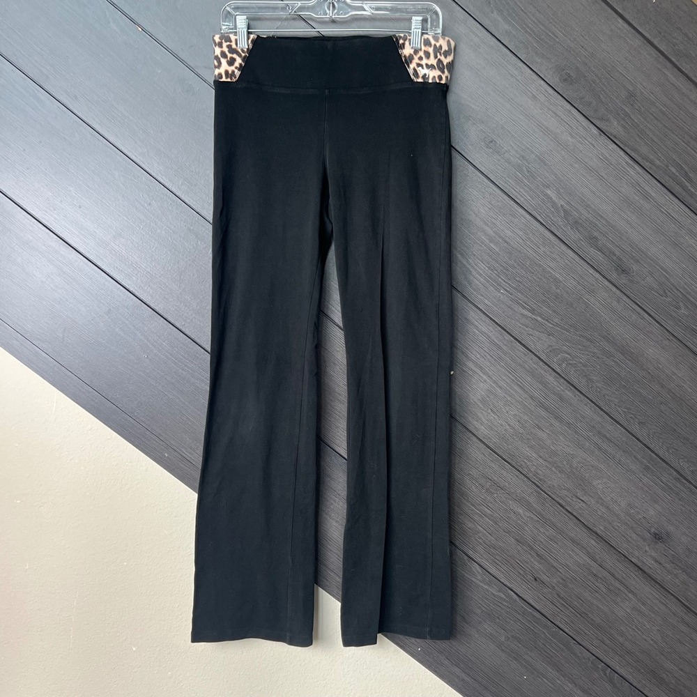 PINK Victoria's Secret Black Yoga Pants with Leopard Trim